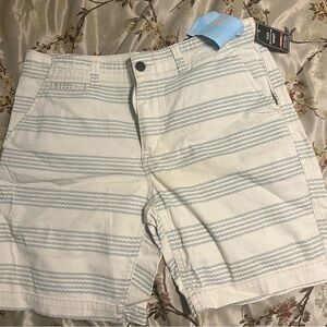 UNIONBAY Men's Striped Flat Front Shorts - White and Gray